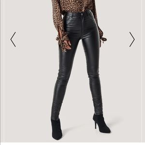 High waist faux leather pants.